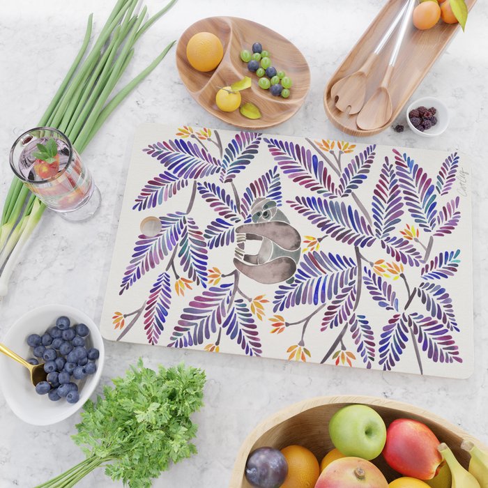 Happy Sloth - Tropical Indigo Leaves Cutting Board Gallery Image 2