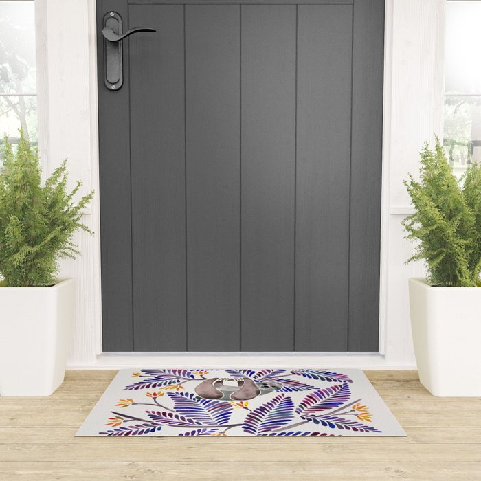 Happy Sloth - Tropical Indigo Leaves Welcome Mat Gallery Image 3