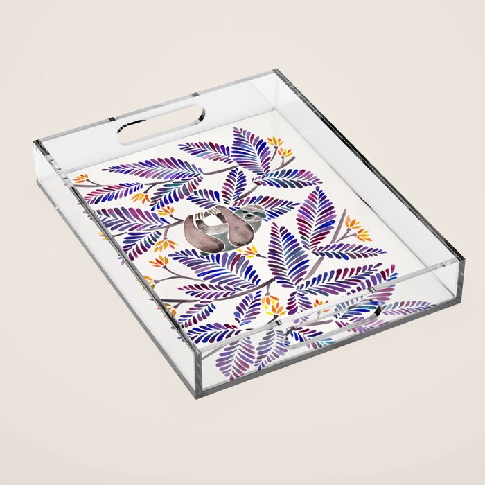 Happy Sloth - Tropical Indigo Leaves Acrylic Tray Gallery Image 1