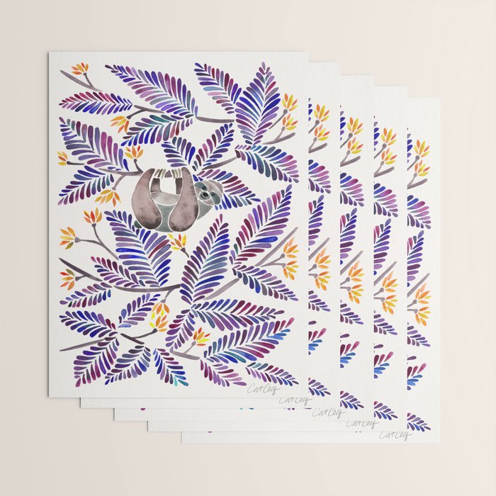 Happy Sloth - Tropical Indigo Leaves Wrapping Paper Gallery Image 3