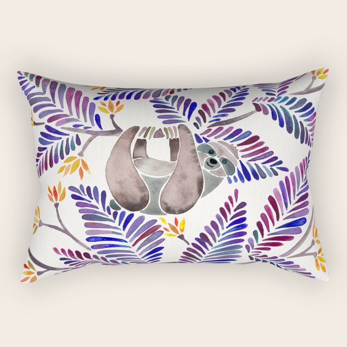 Happy Sloth - Tropical Indigo Leaves Rectangular Pillow Gallery Image 2