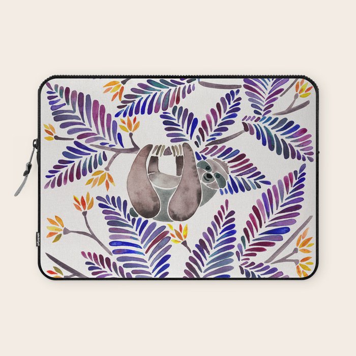 Happy Sloth - Tropical Indigo Leaves Laptop Sleeve Gallery Image 1
