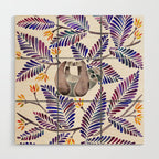 Happy Sloth - Tropical Indigo Leaves Wood Wall Art Gallery Image 1