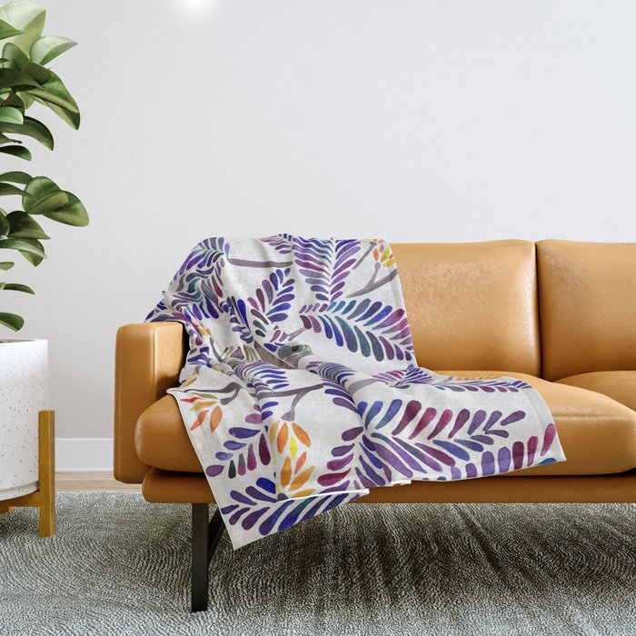 Happy Sloth - Tropical Indigo Leaves Throw Blanket Gallery Image 1