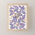 Happy Sloth - Tropical Indigo Leaves Mini Art Print Gallery Image 1
