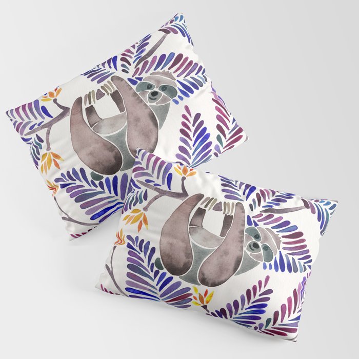 Happy Sloth - Tropical Indigo Leaves Pillow Sham Gallery Image 3