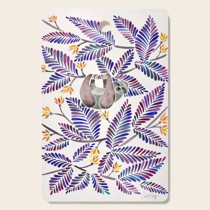 Happy Sloth - Tropical Indigo Leaves Cutting Board Gallery Image 1