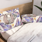 Happy Sloth - Tropical Indigo Leaves Pillow Sham Gallery Image 2