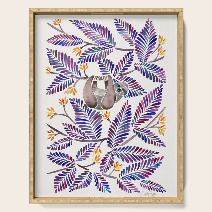 Happy Sloth - Tropical Indigo Leaves Serving Tray Gallery Image 1