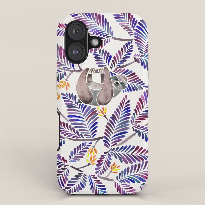 Happy Sloth - Tropical Indigo Leaves iPhone Case Gallery Image 1