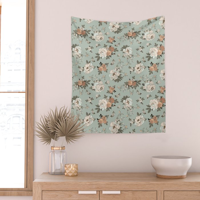 romantic pattern with lush peonies Wall Tapestry Gallery Image 2