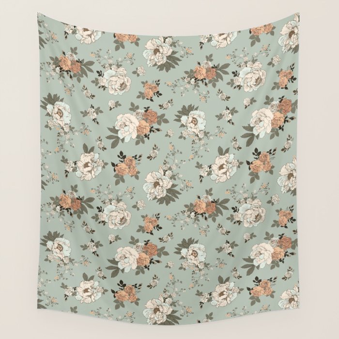 romantic pattern with lush peonies Wall Tapestry Gallery Image 4