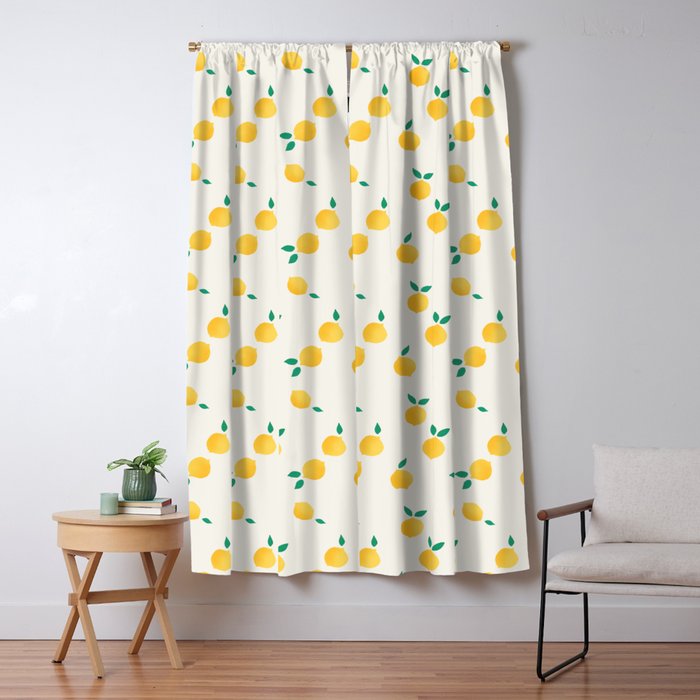 Sunny Mediterranean Lemon Pattern  Summer Coastal Vibes Window Curtain Gallery Image 1