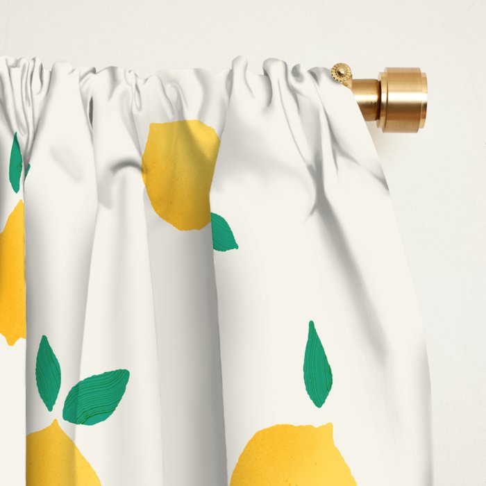 Sunny Mediterranean Lemon Pattern  Summer Coastal Vibes Window Curtain Gallery Image 2