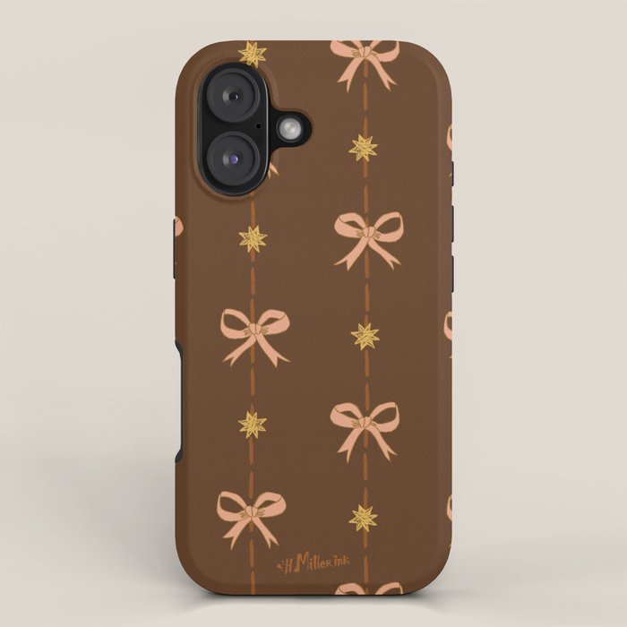 Cute Hair Bows and Stars in Brown and Peach iPhone Case Gallery Image 1