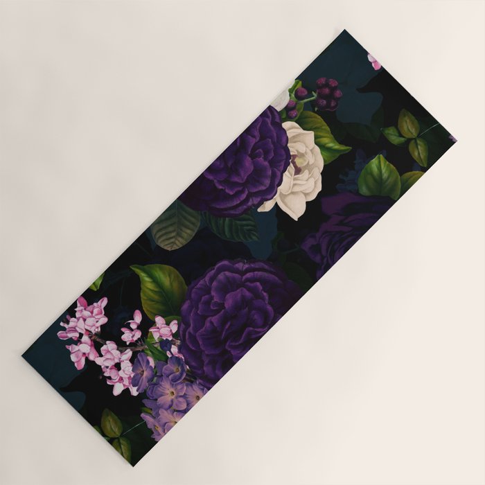 Vintage Midnight Purple Botanical Roses Flower Garden Yoga Mat Gallery Image 1