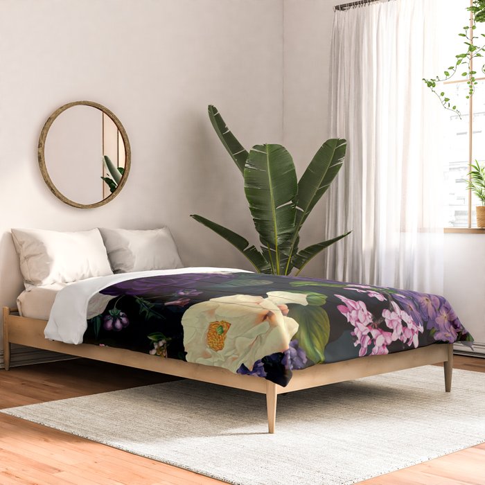 Vintage Midnight Purple Botanical Roses Flower Garden Comforter Gallery Image 2