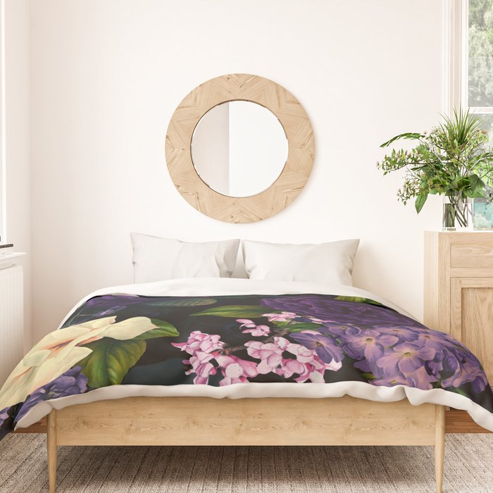 Vintage Midnight Purple Botanical Roses Flower Garden Duvet Cover Gallery Image 3