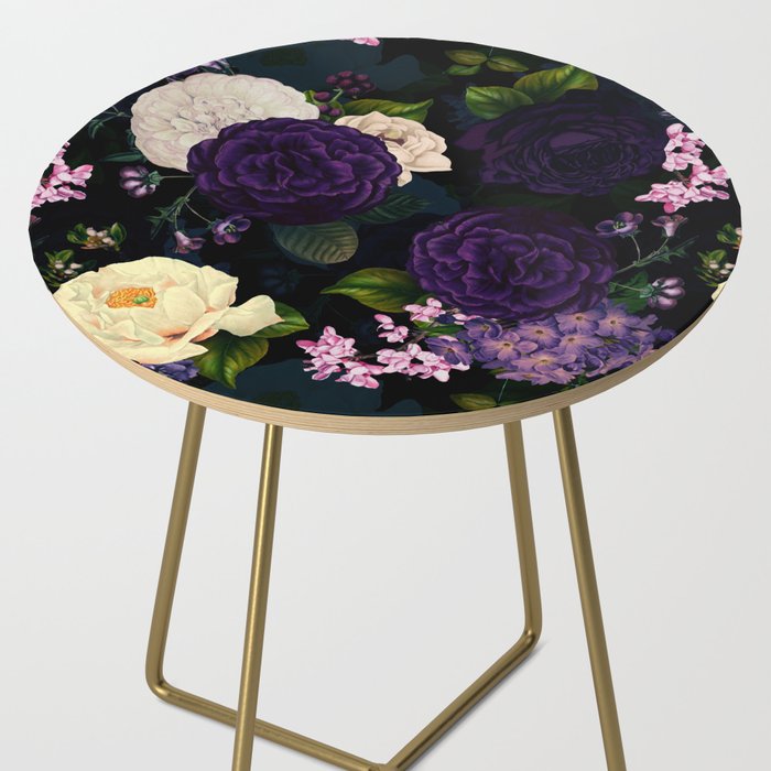 Vintage Midnight Purple Botanical Roses Flower Garden Side Table Gallery Image 2