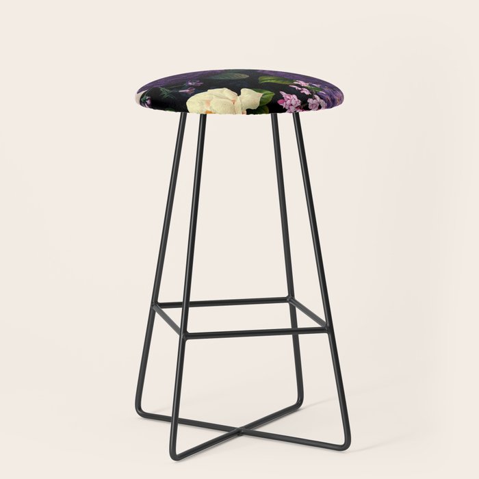 Vintage Midnight Purple Botanical Roses Flower Garden Stool Gallery Image 1