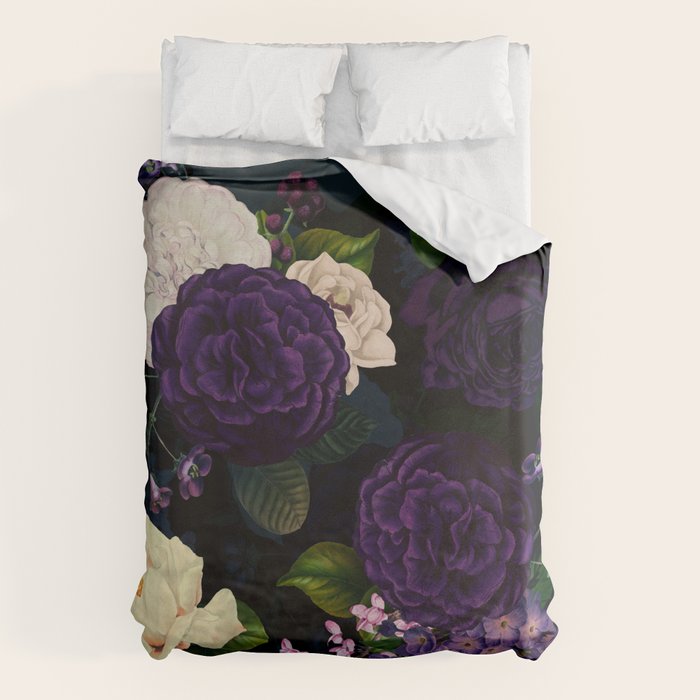 Vintage Midnight Purple Botanical Roses Flower Garden Duvet Cover Gallery Image 6