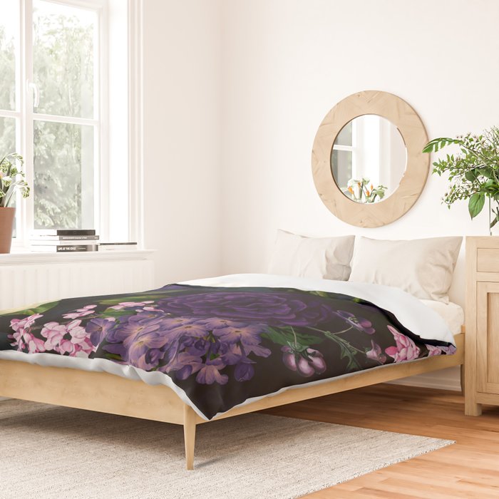 Vintage Midnight Purple Botanical Roses Flower Garden Duvet Cover Gallery Image 2
