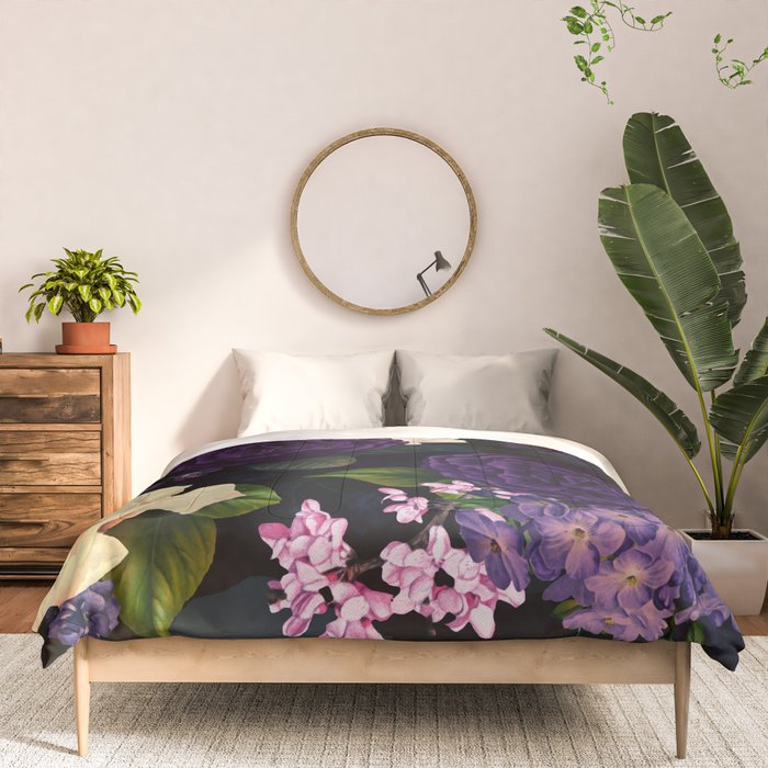 Vintage Midnight Purple Botanical Roses Flower Garden Comforter Gallery Image 3