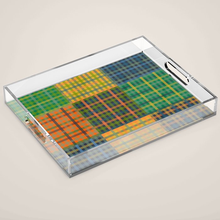 Gingham Patchwork Checkered Plaid Pattern Green Blue Orange Acrylic Tray Gallery Image 1