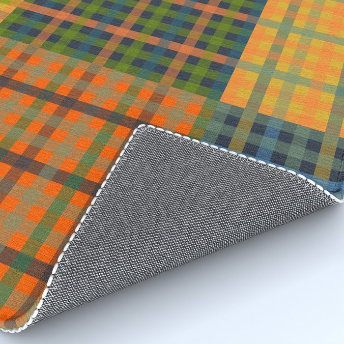 Gingham Patchwork Checkered Plaid Pattern Green Blue Orange Rug Gallery Image 4