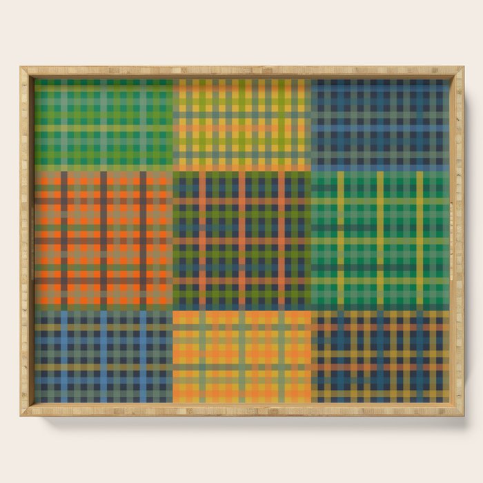 Gingham Patchwork Checkered Plaid Pattern Green Blue Orange Serving Tray Gallery Image 1
