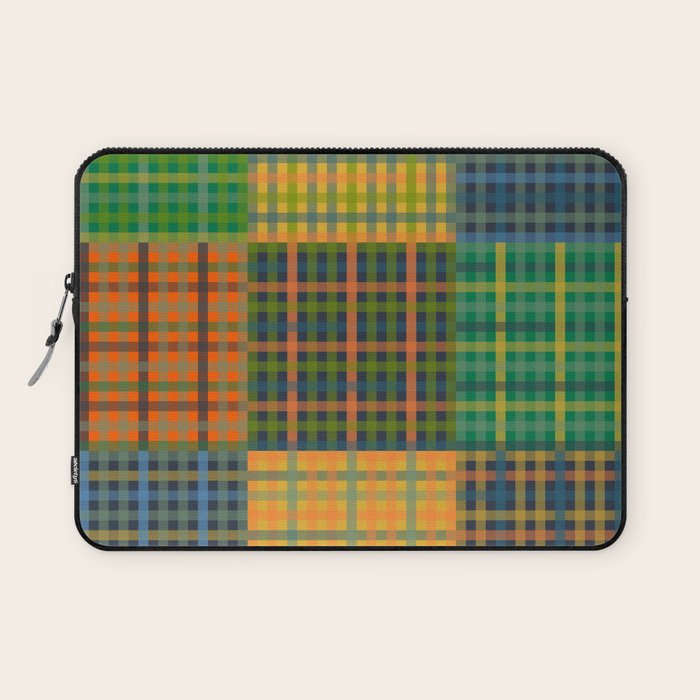 Gingham Patchwork Checkered Plaid Pattern Green Blue Orange Laptop Sleeve Gallery Image 1