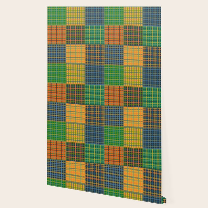Gingham Patchwork Checkered Plaid Pattern Green Blue Orange Wallpaper Gallery Image 2