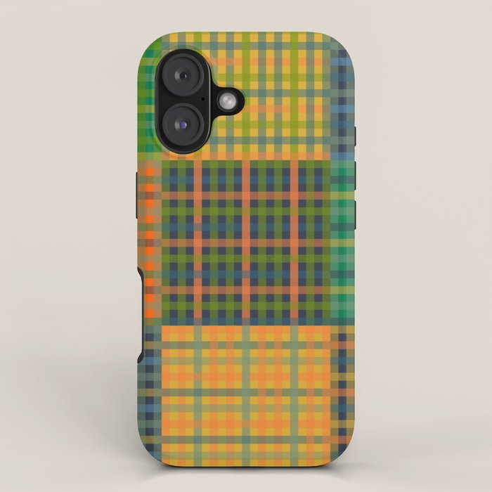 Gingham Patchwork Checkered Plaid Pattern Green Blue Orange iPhone Case Gallery Image 1