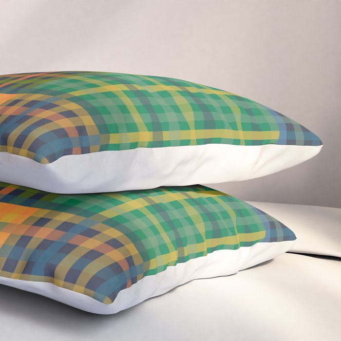 Gingham Patchwork Checkered Plaid Pattern Green Blue Orange Pillow Sham Gallery Image 3