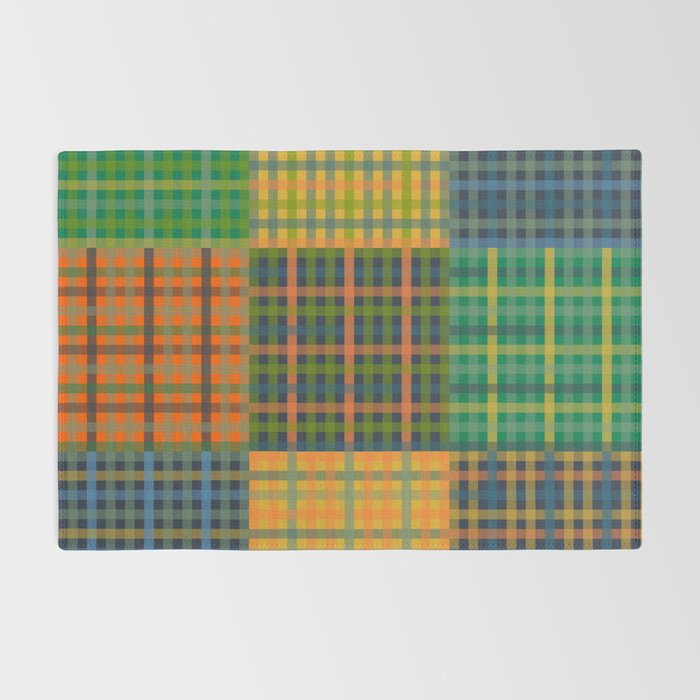 Gingham Patchwork Checkered Plaid Pattern Green Blue Orange Rug Gallery Image 2