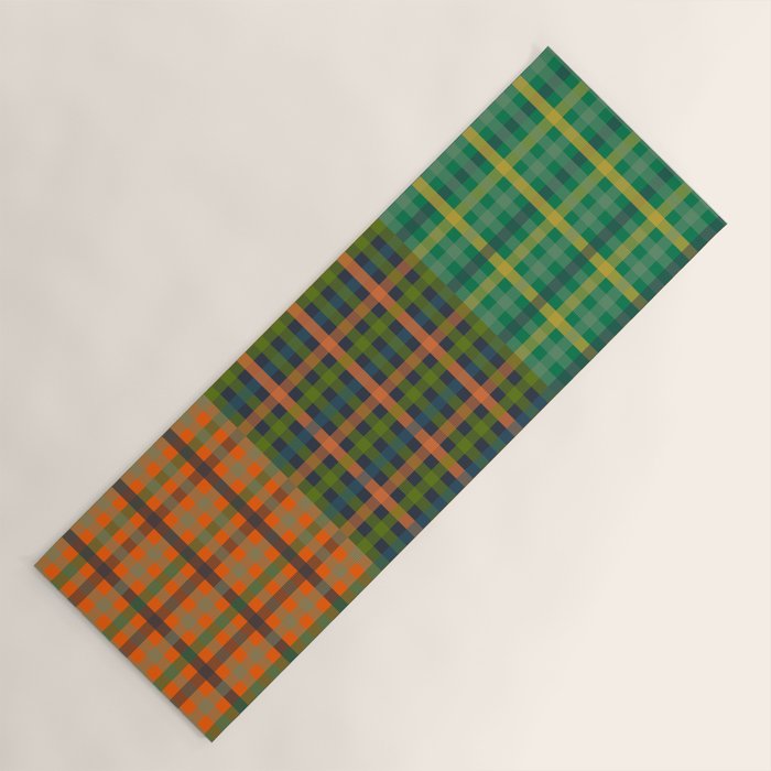 Gingham Patchwork Checkered Plaid Pattern Green Blue Orange Yoga Mat Gallery Image 1