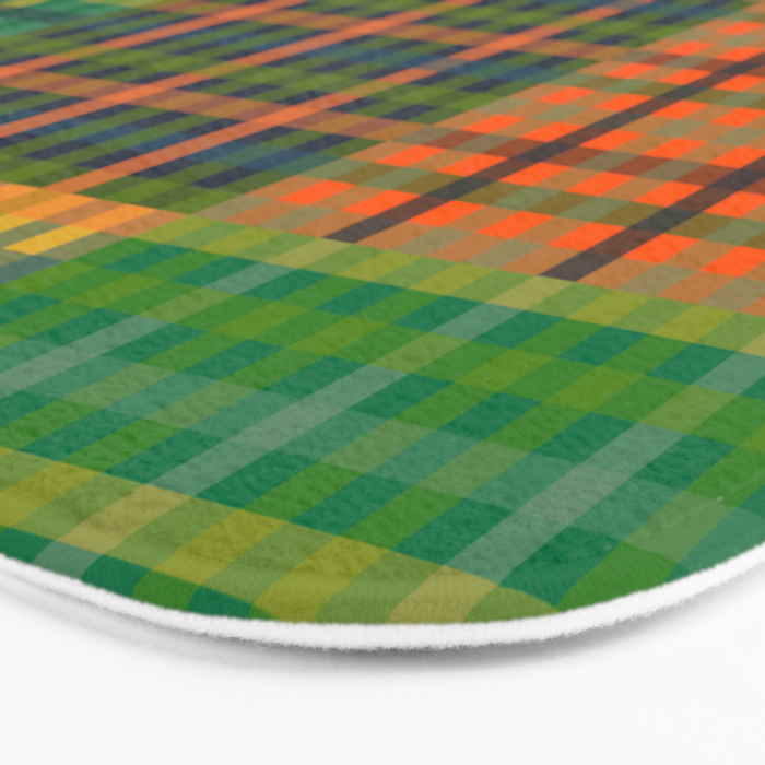 Gingham Patchwork Checkered Plaid Pattern Green Blue Orange Bath Mat Gallery Image 3