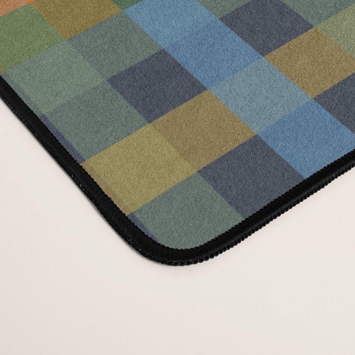 Gingham Patchwork Checkered Plaid Pattern Green Blue Orange Desk Mat Gallery Image 4