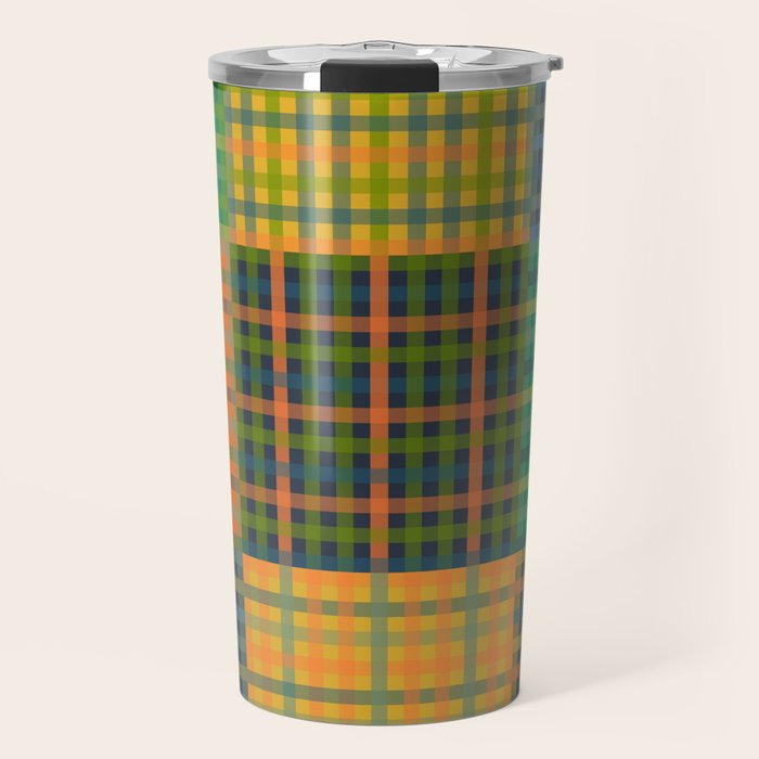 Gingham Patchwork Checkered Plaid Pattern Green Blue Orange Travel Mug Gallery Image 1