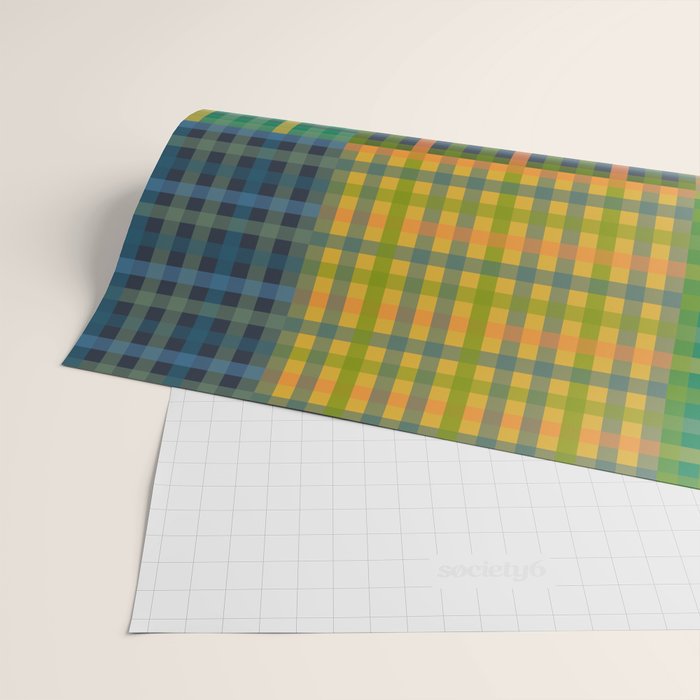 Gingham Patchwork Checkered Plaid Pattern Green Blue Orange Wrapping Paper Gallery Image 2
