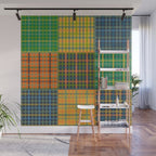 Gingham Patchwork Checkered Plaid Pattern Green Blue Orange Wall Mural Gallery Image 1