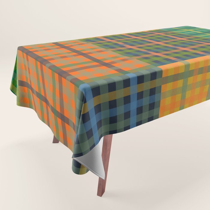 Gingham Patchwork Checkered Plaid Pattern Green Blue Orange Tablecloth Gallery Image 1