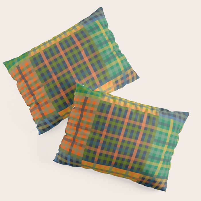 Gingham Patchwork Checkered Plaid Pattern Green Blue Orange Pillow Sham Gallery Image 3