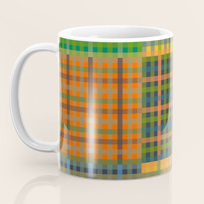 Gingham Patchwork Checkered Plaid Pattern Green Blue Orange Coffee Mug Gallery Image 3