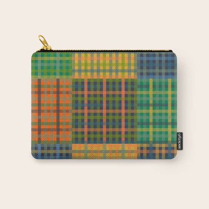Gingham Patchwork Checkered Plaid Pattern Green Blue Orange Carry All Pouch Gallery Image 1