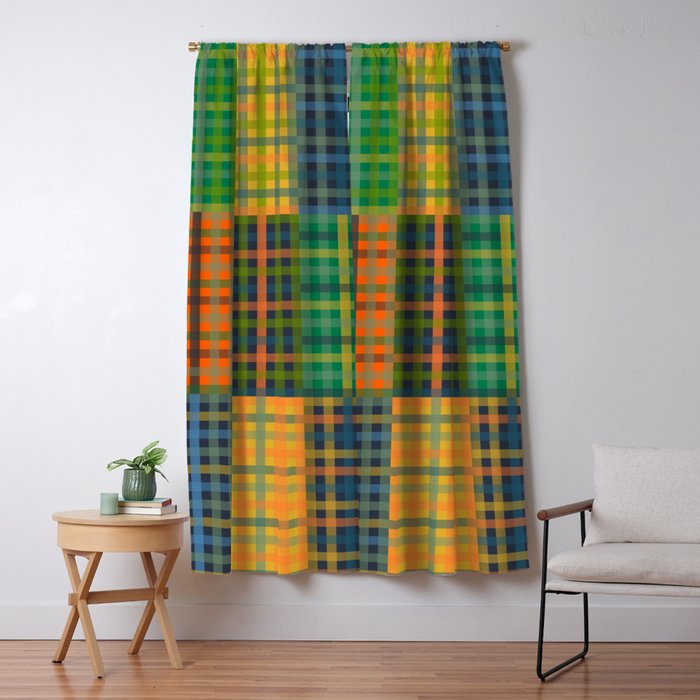 Gingham Patchwork Checkered Plaid Pattern Green Blue Orange Window Curtain Gallery Image 5