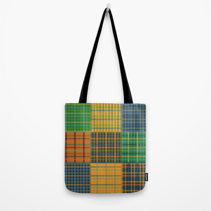 Gingham Patchwork Checkered Plaid Pattern Green Blue Orange Tote Bag Gallery Image 2