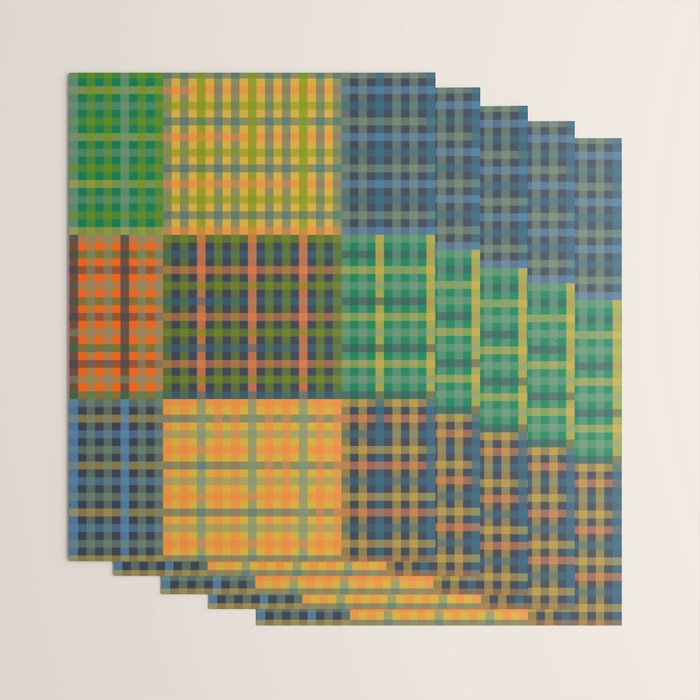Gingham Patchwork Checkered Plaid Pattern Green Blue Orange Wrapping Paper Gallery Image 3