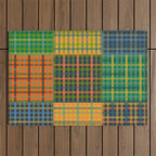 Gingham Patchwork Checkered Plaid Pattern Green Blue Orange Outdoor Rug Gallery Image 1