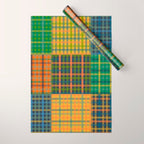 Gingham Patchwork Checkered Plaid Pattern Green Blue Orange Wrapping Paper Gallery Image 1